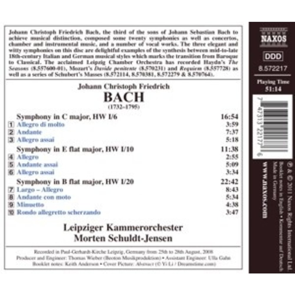 Naxos J.c.f.bach: Symphonies 6,10,20