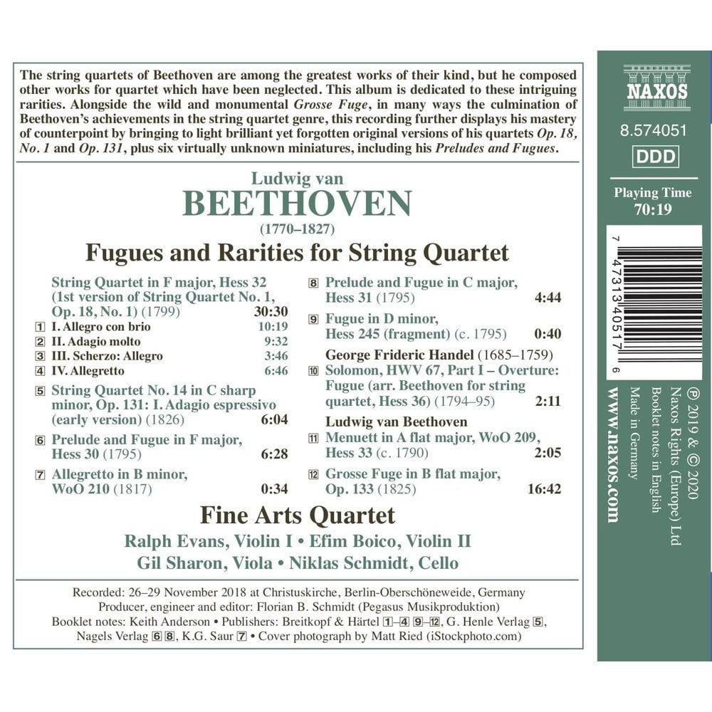 Naxos BEETHOVEN: Fugues And Rarities For String Quartet