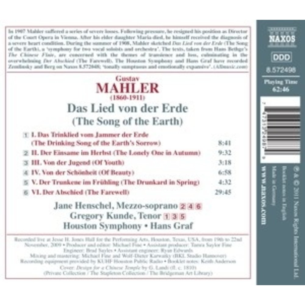 Naxos Mahler: Lied Von Der Erde