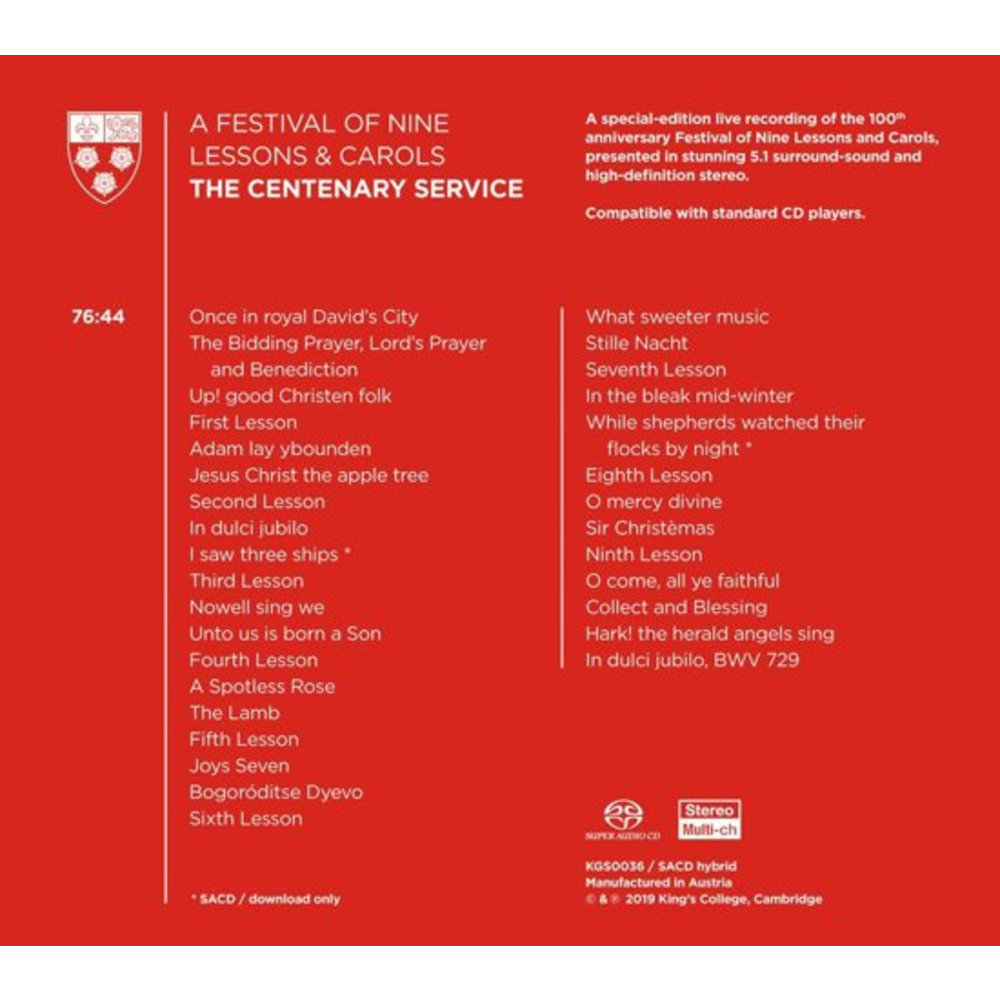KINGS COLLEGE CHOIR CAMBRIDGE A Festival of Nine Lessons & Carols: The Centenary Service  (2CD)