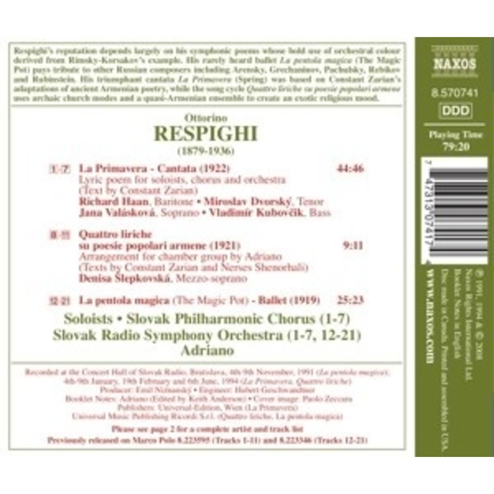 Naxos Respighi: La Primavera/4 Liriche