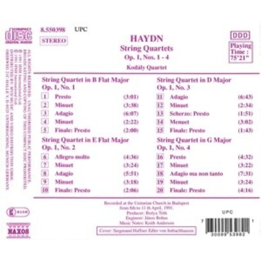 Naxos Haydn:string Quartets Op.1,1-4