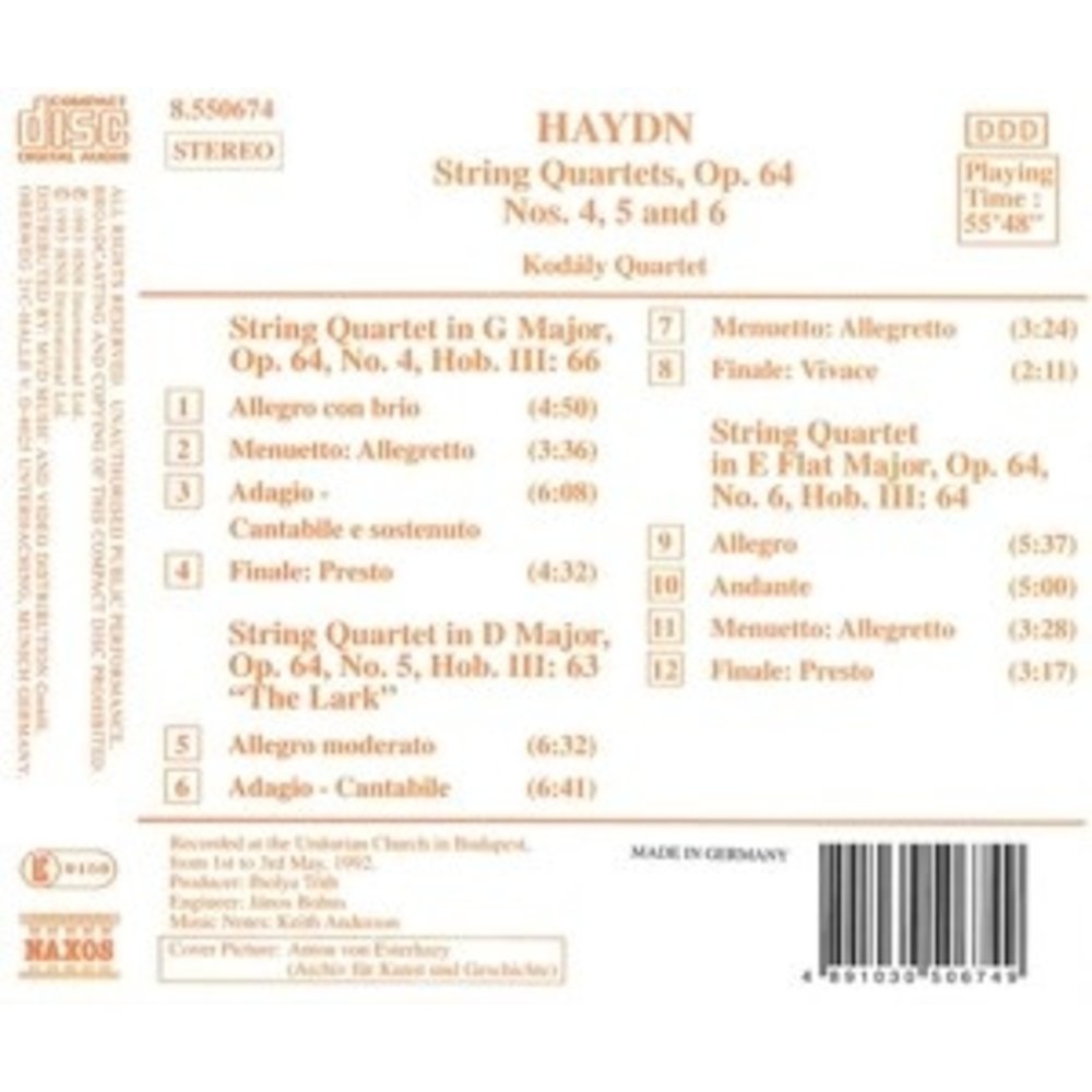 Naxos Haydn: String 4Tet Op.64,4-6