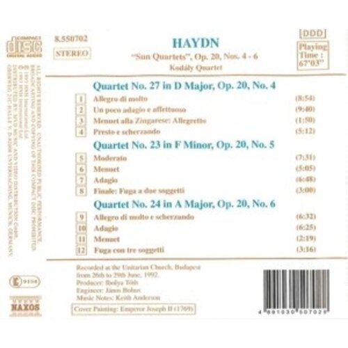 Naxos Haydn: String 4Tets Op.20,4-6