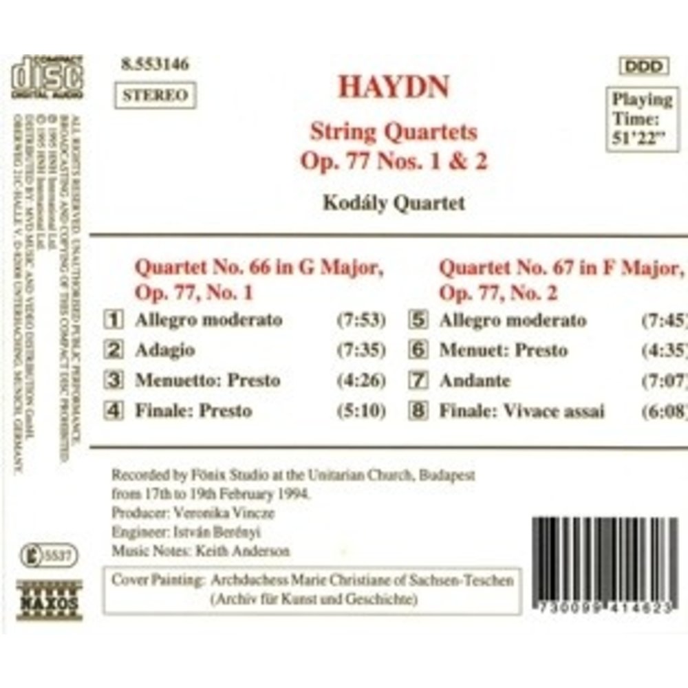 Naxos Haydn: String 4Tets Op.77, 1&2
