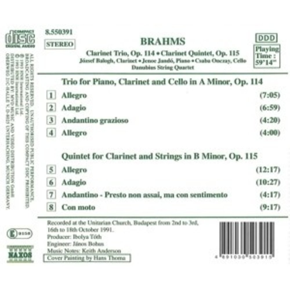 Naxos Brahms:clarinet Trio & Quintet