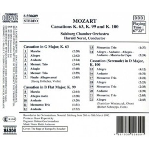 Naxos Mozart:cassations K. 63,99&100