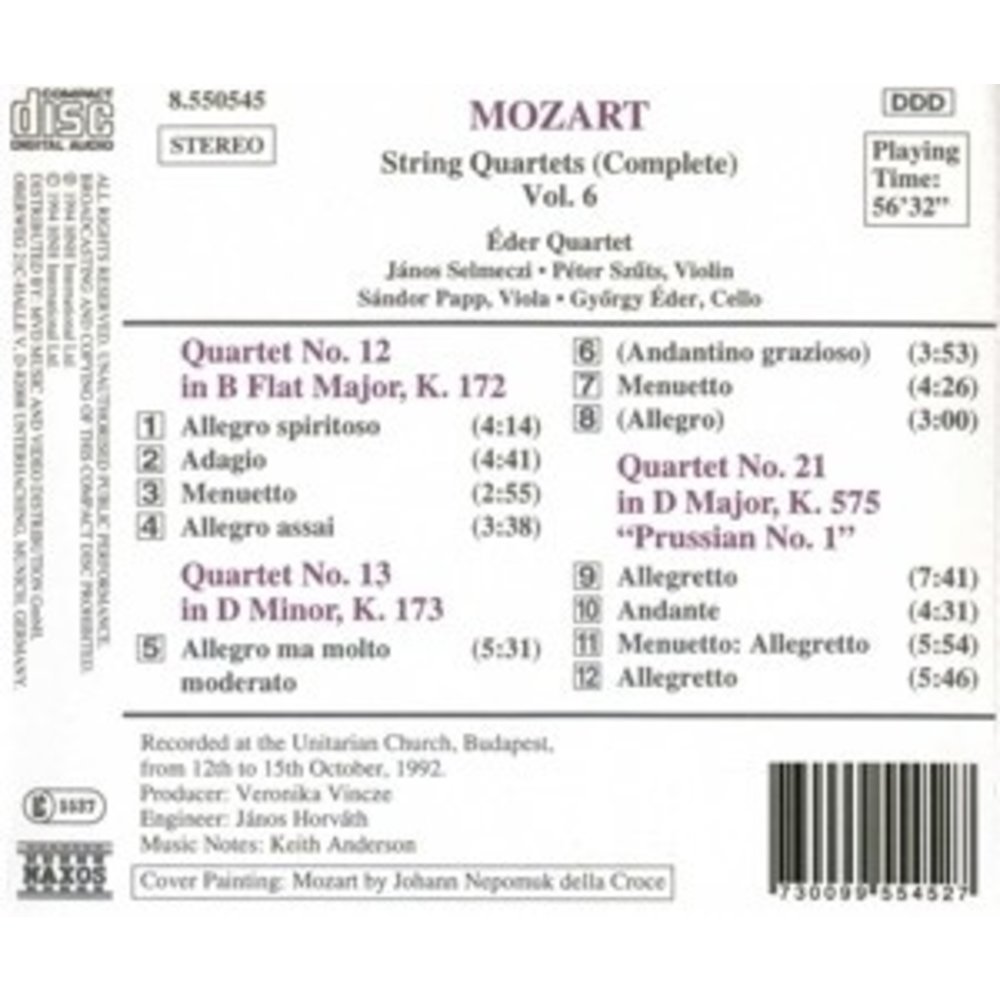 Naxos Mozart: String Quartets Vol.6