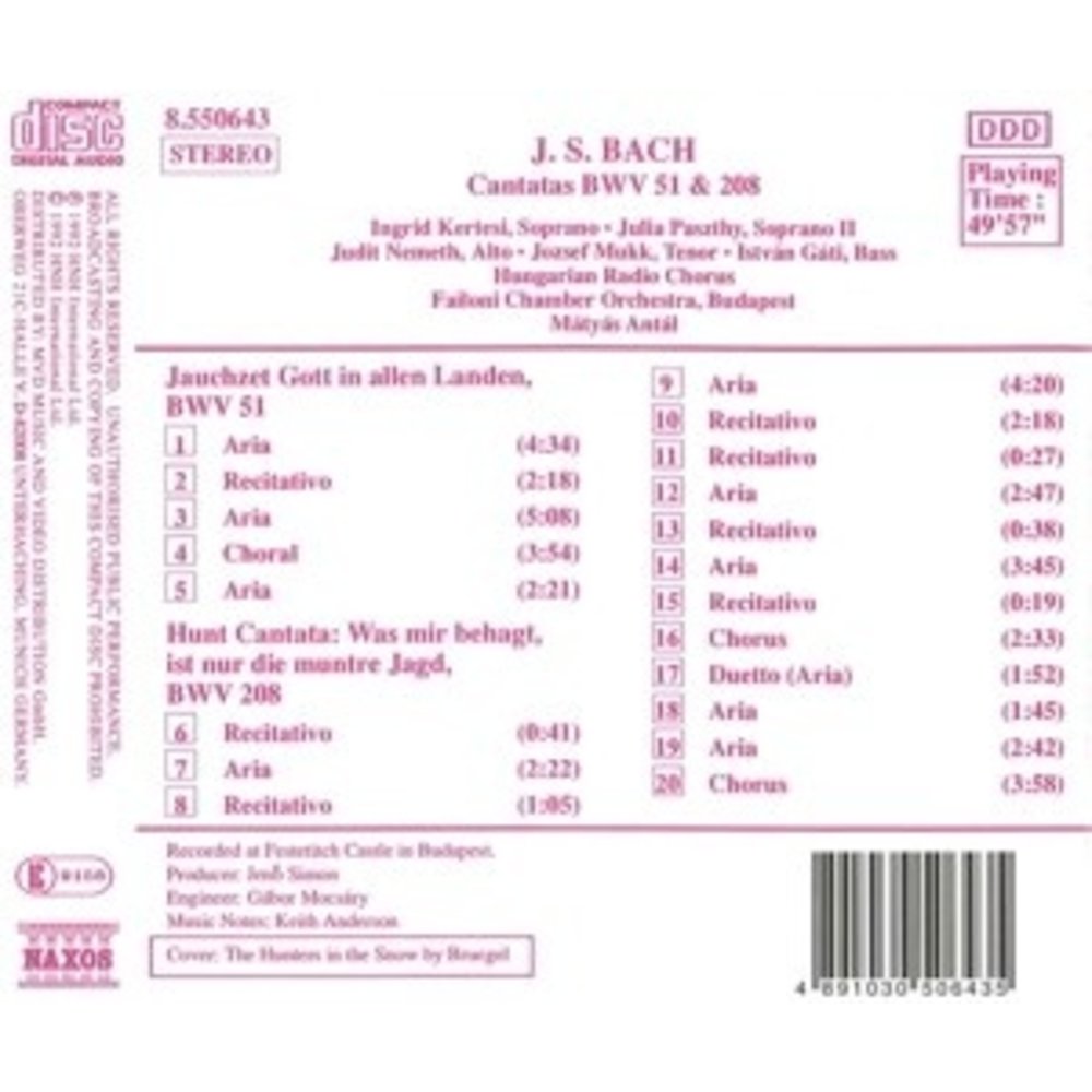 Naxos Bach J.s.:Cantatas Jauchz. Etc