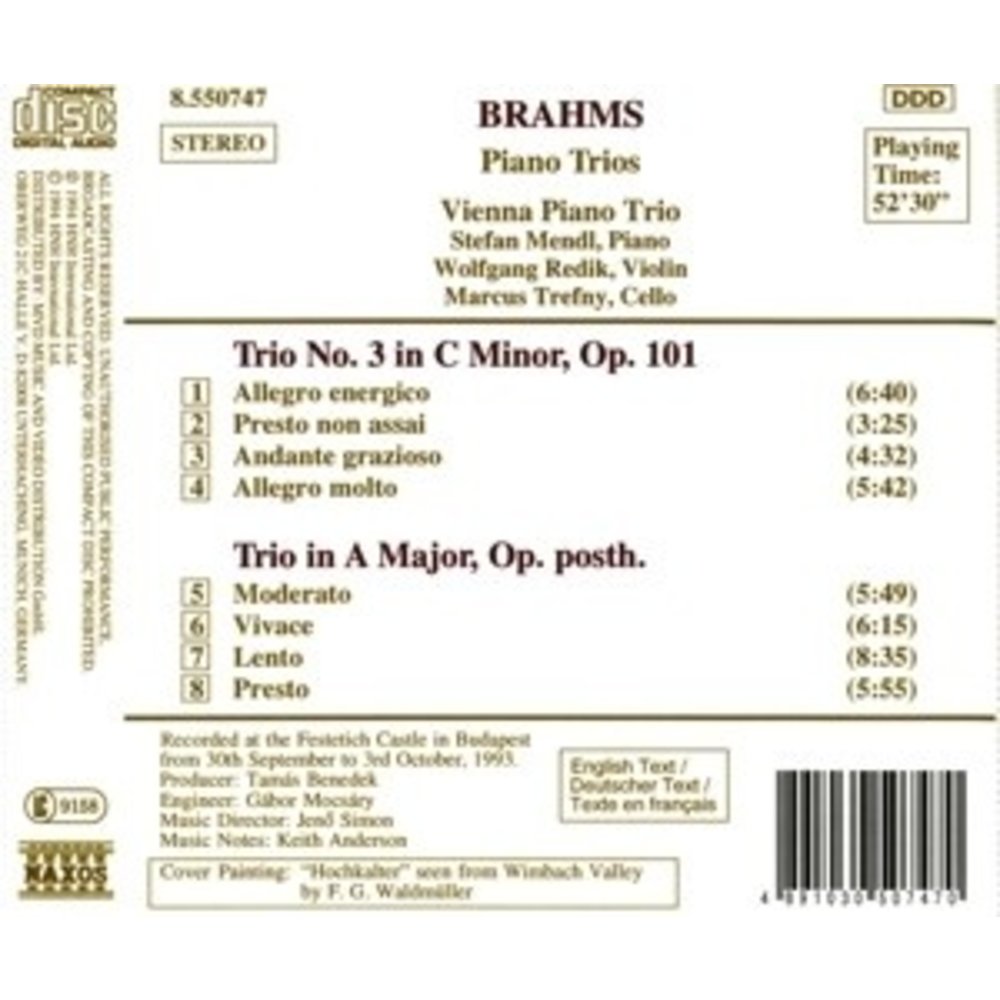Naxos Brahms: Piano Trio 3/Trio In A