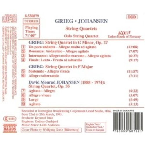 Naxos Grieg/Johansen:string Quartets