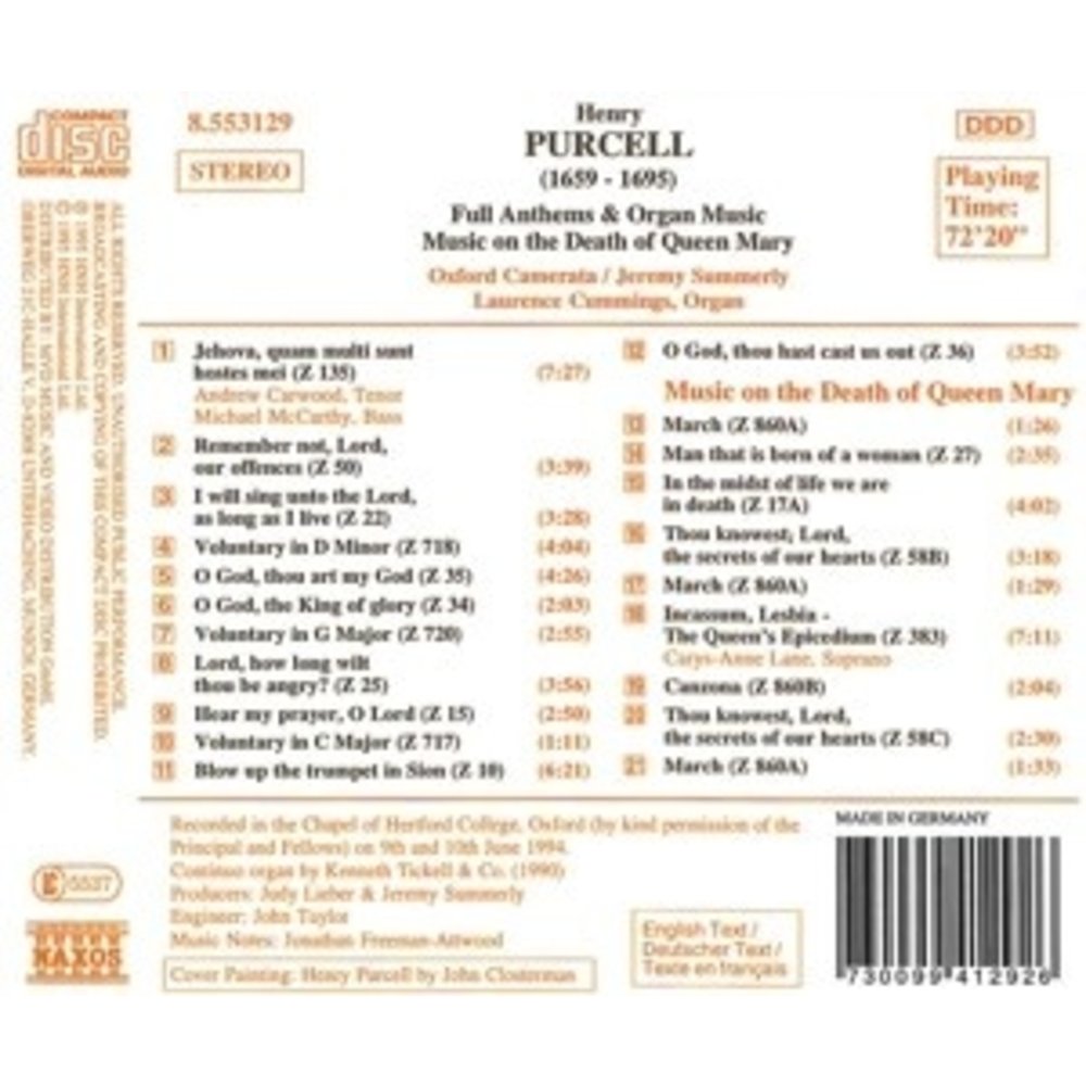 Naxos Purcell:music On The Death ...