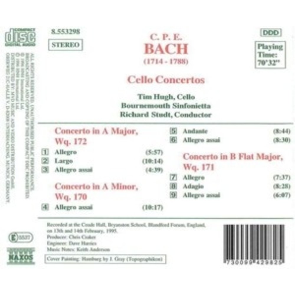 Naxos Bach C.p.e.: Cello Concertos