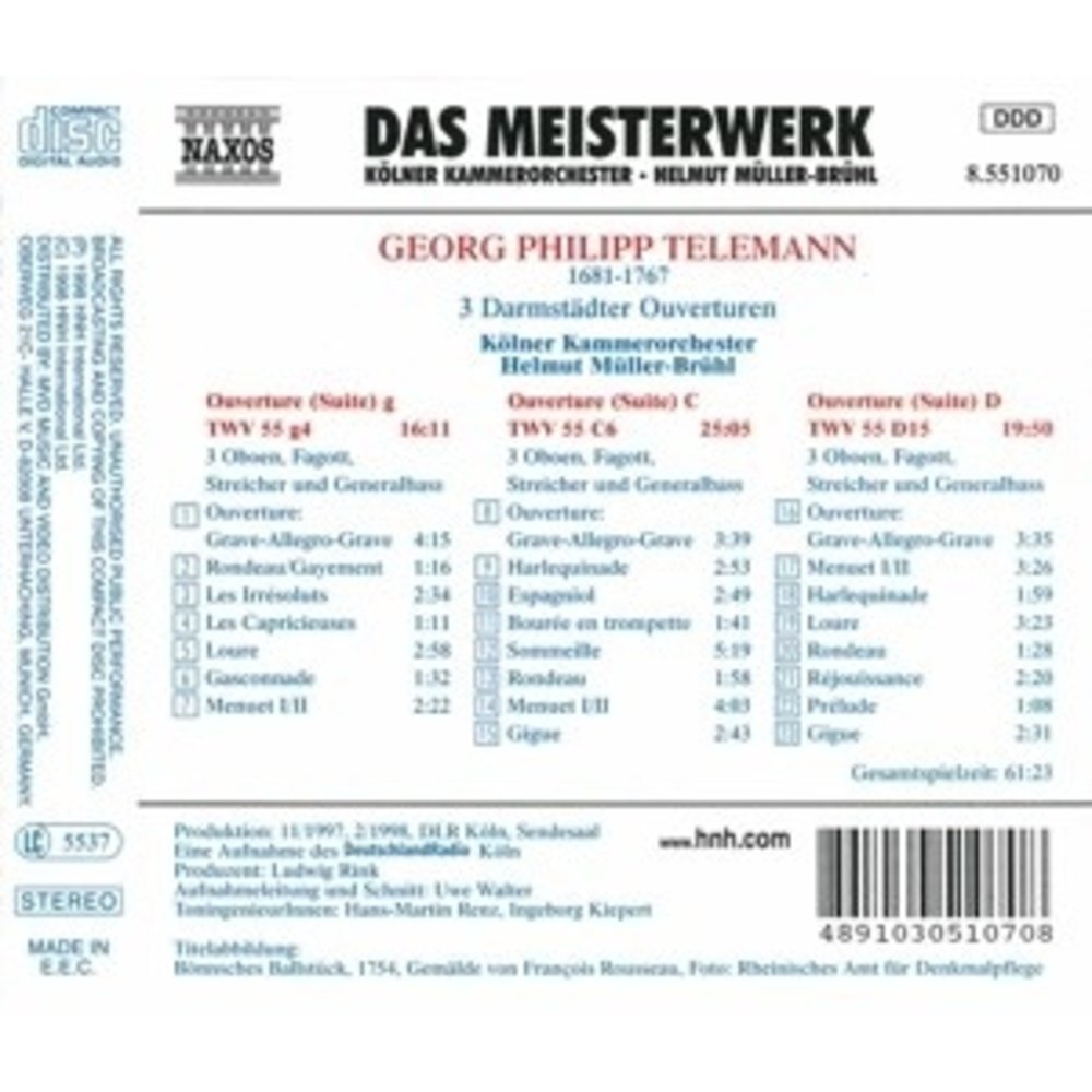 Naxos Telemann:3 Darmstadter Ouvertu
