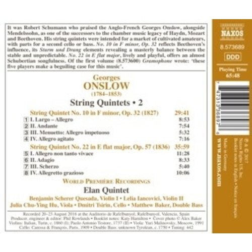 Naxos Onslow: String Quintets, Vol. 2: Nos. 10 And 22