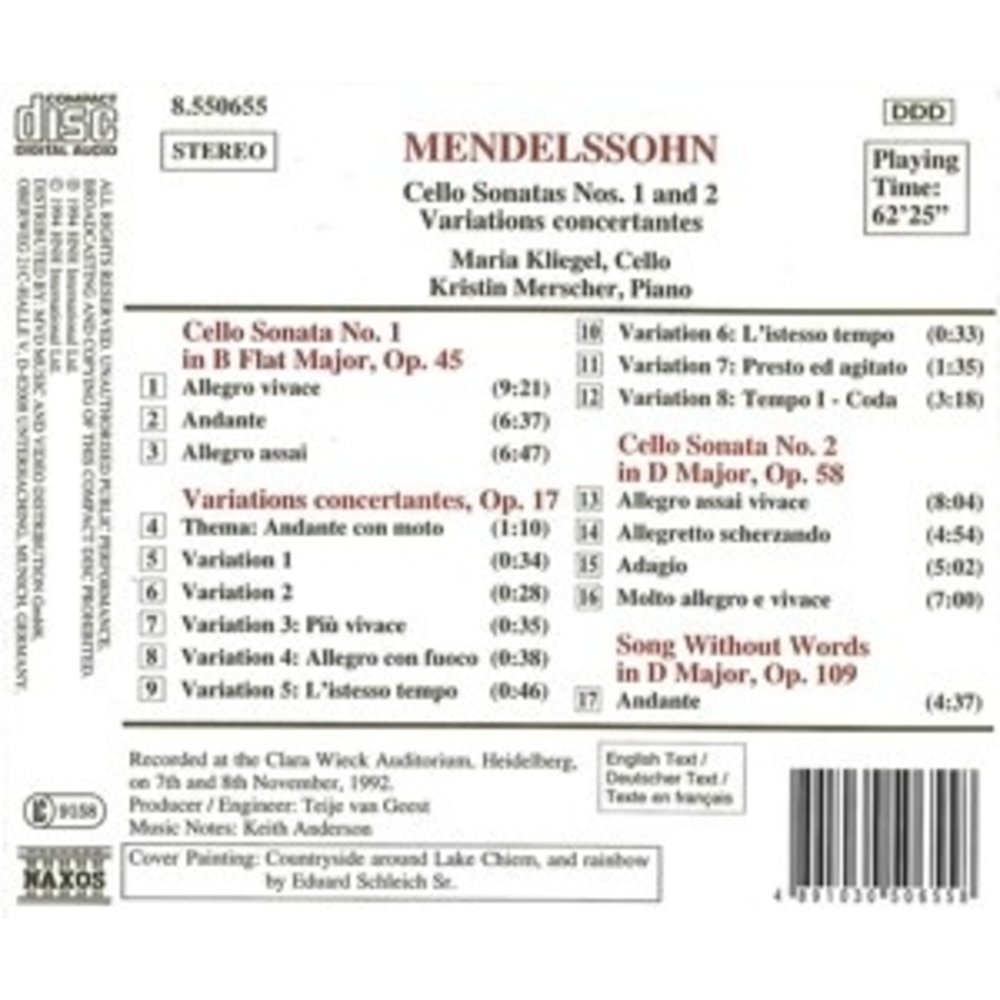 Naxos Mendelssohn: Cello Sonatas 1&2
