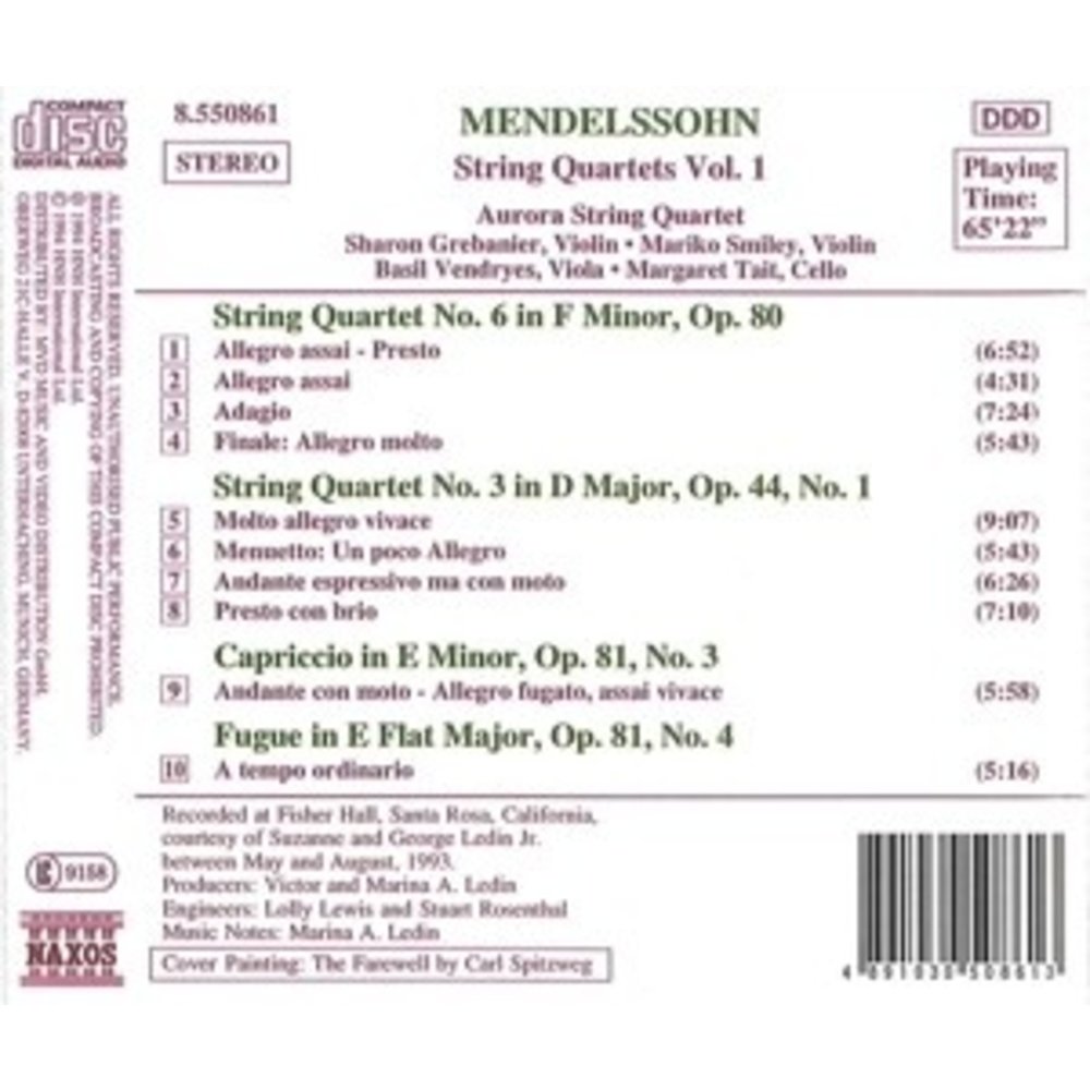Naxos Mendelssohn: String Quartets 1