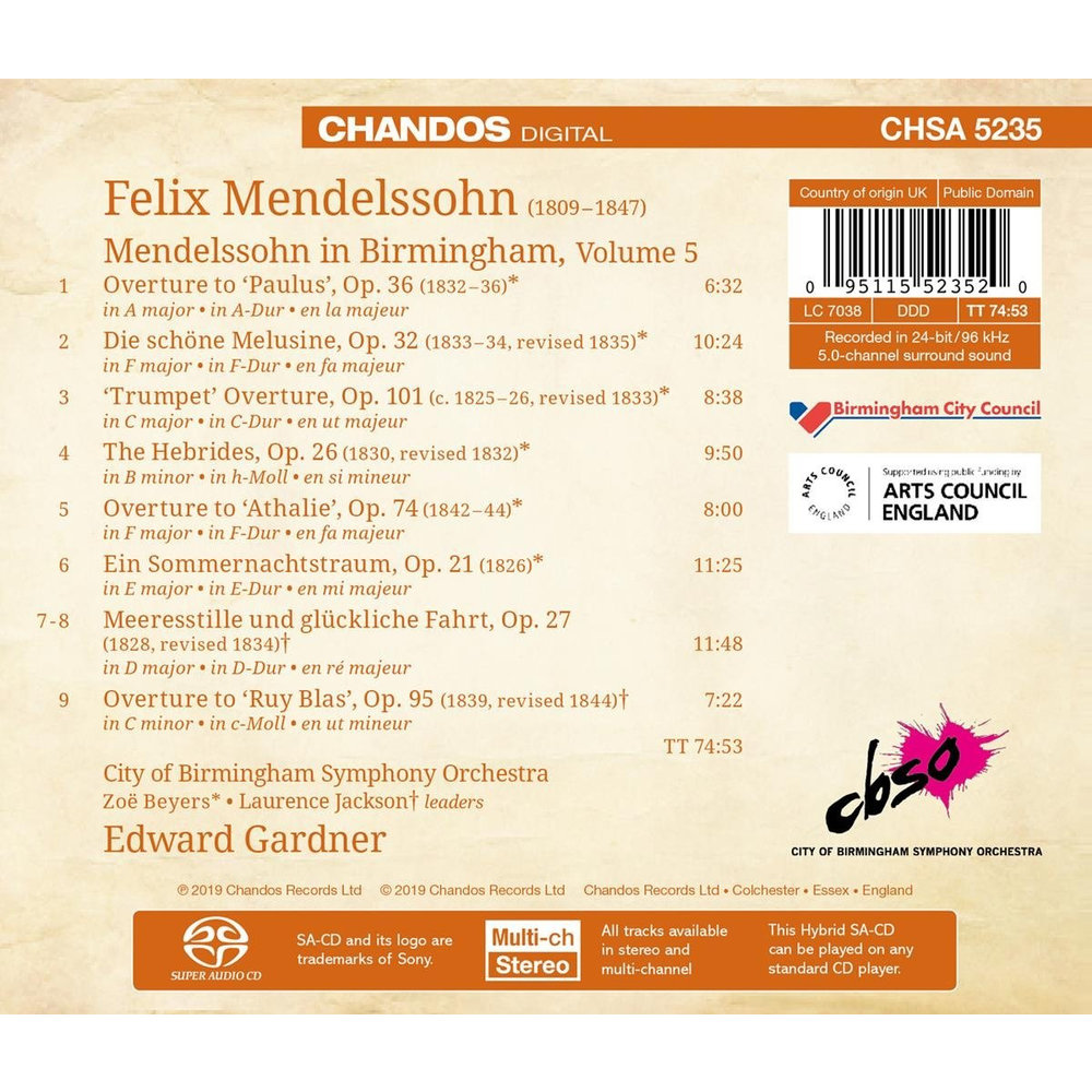 CHANDOS Mendelssohn In Birmingham Vol. 5