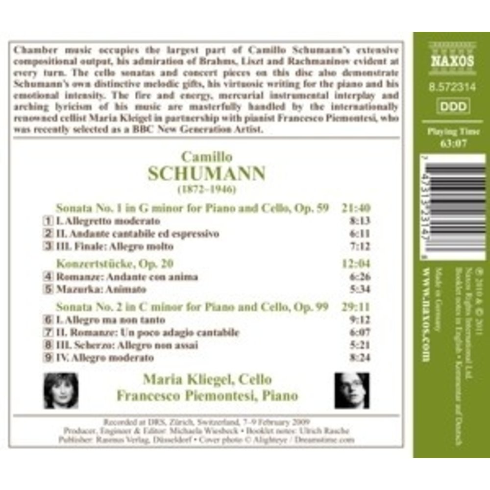 Naxos Camillo Schumann: Cello Sonatas