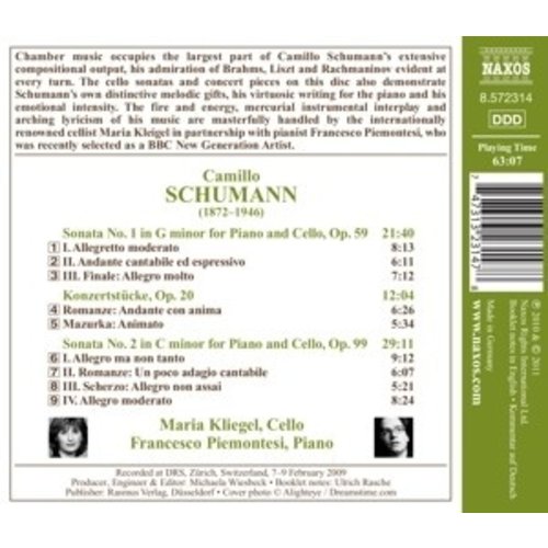 Naxos Camillo Schumann: Cello Sonatas