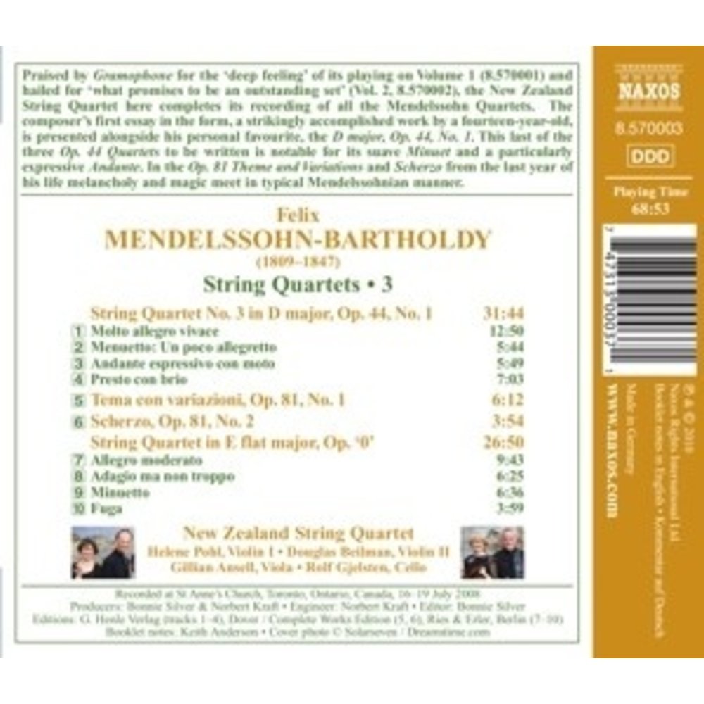 Naxos Mendelssohn: String Quartets 3