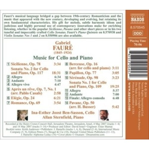 Naxos Faure: Music For Cello And Piano