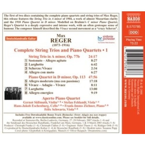 Naxos Reger: String Trios/ Piano Qu.