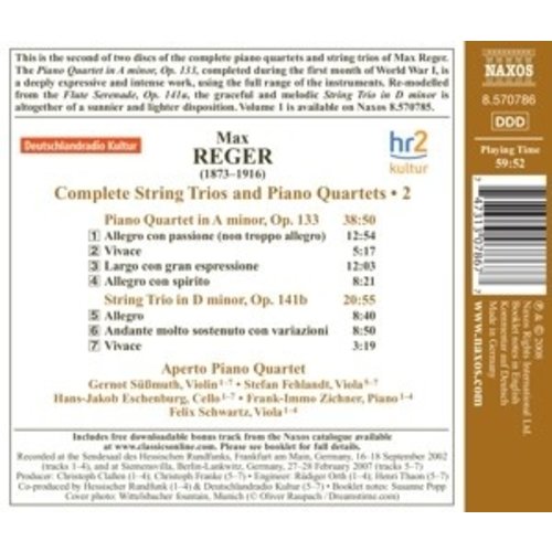 Naxos Reger: String Trios/Piano Qu. 2