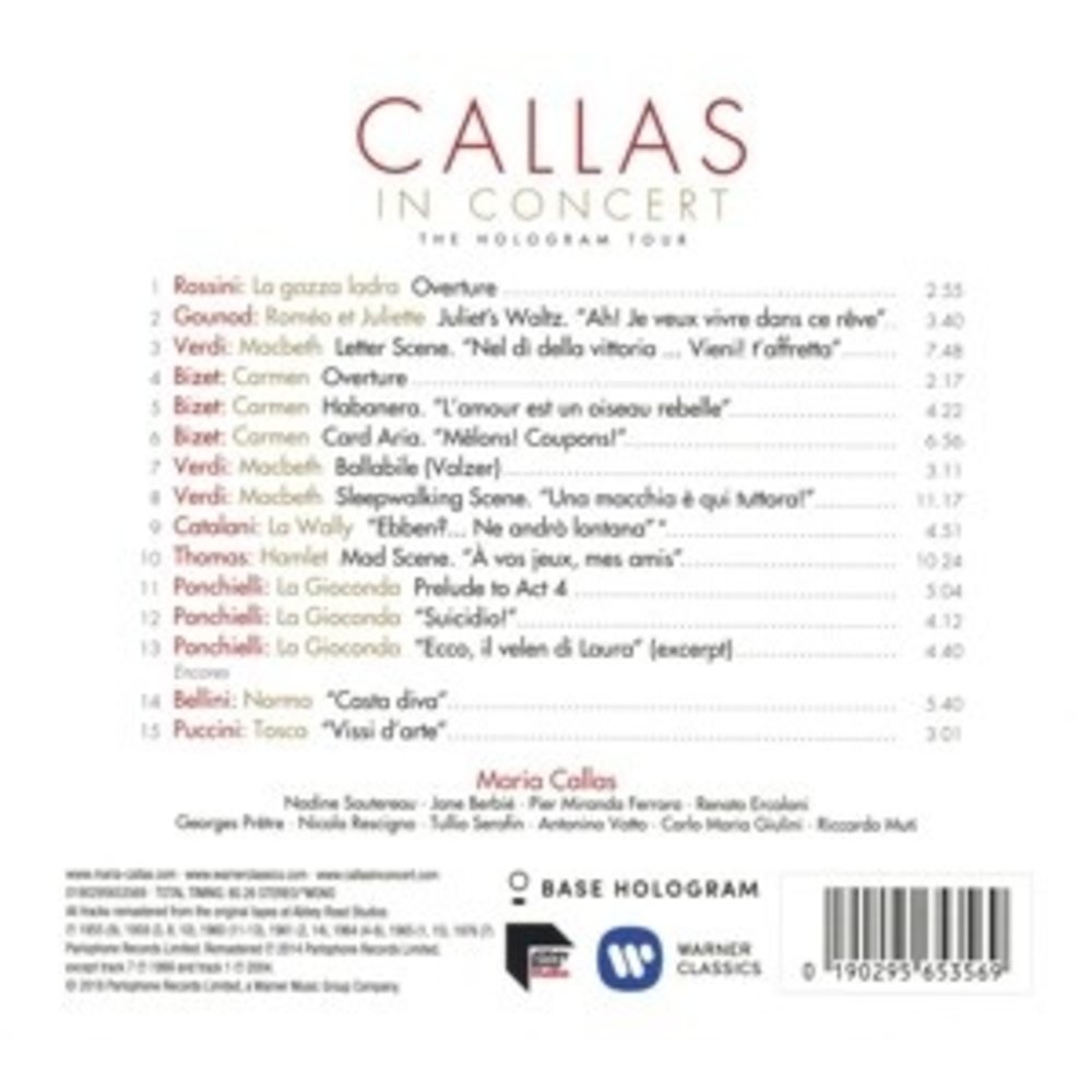 Erato/Warner Classics Callas In Concert (Hologram)