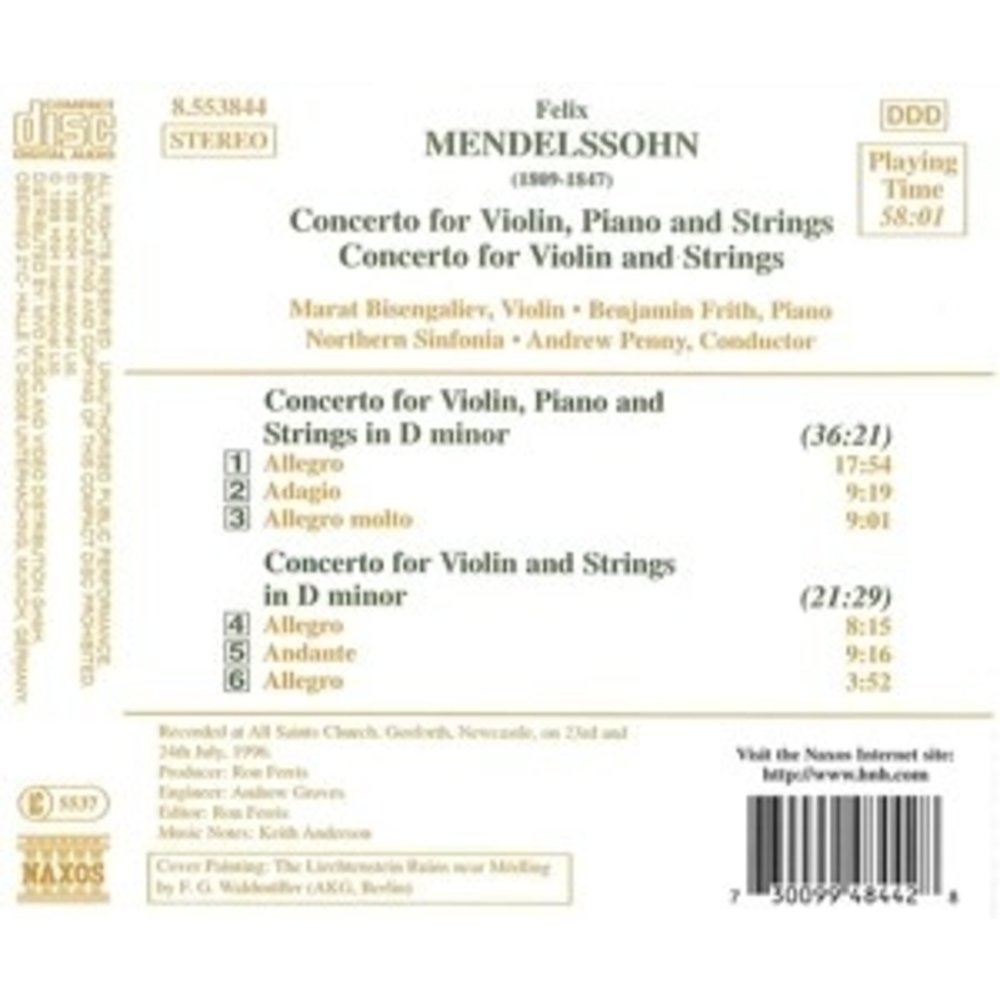 Naxos Mendelssohn: Violin/Piano Conc