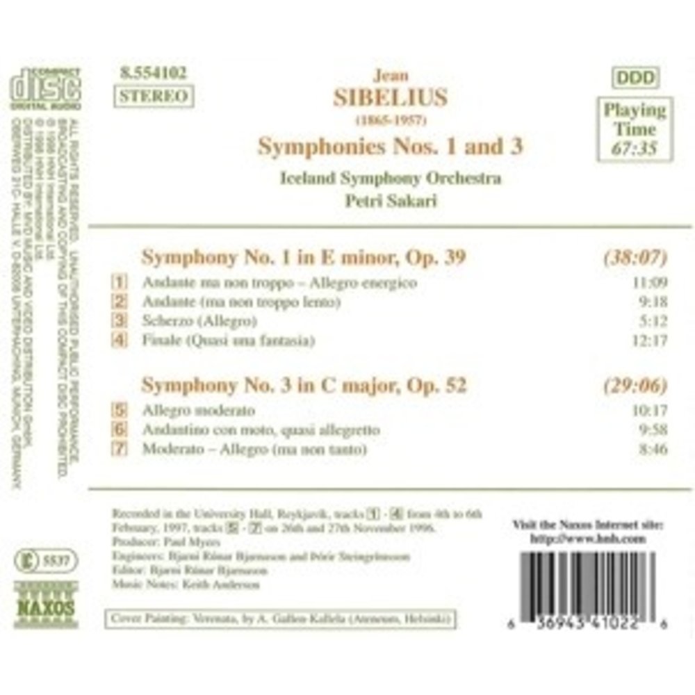 Naxos Sibelius: Symphony Nos.1 & 3