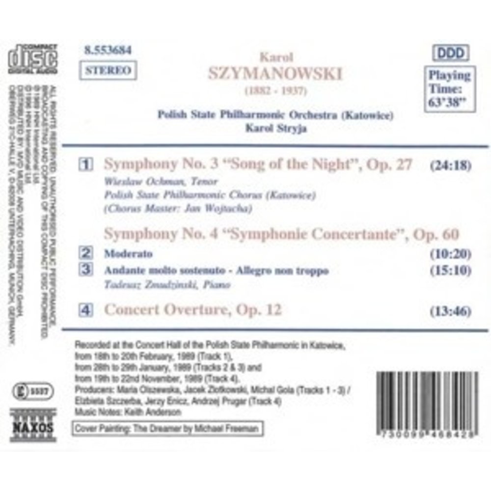 Naxos Szymanowski: Symphonies 3&4