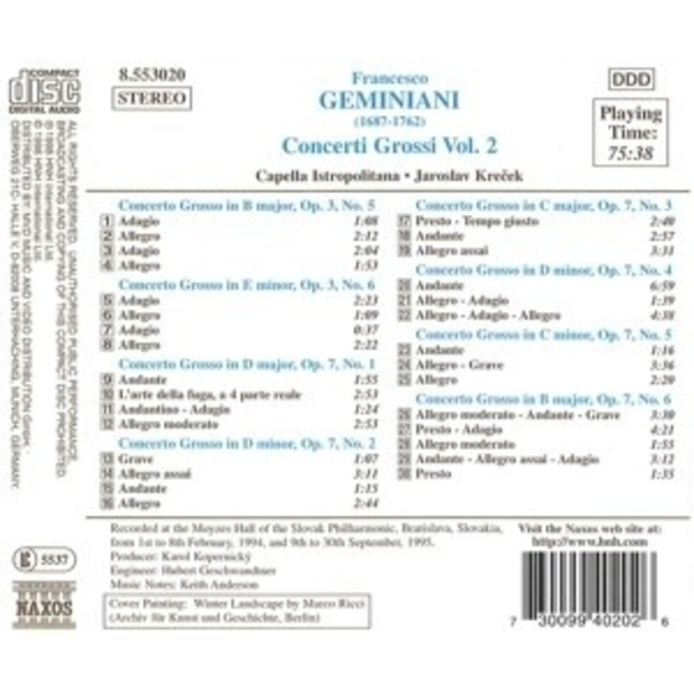 Naxos Geminiani: Concerti Grossi V.2