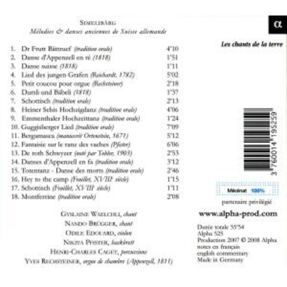 ALPHA Chants+Danses Anciennes De Suisse Allemande