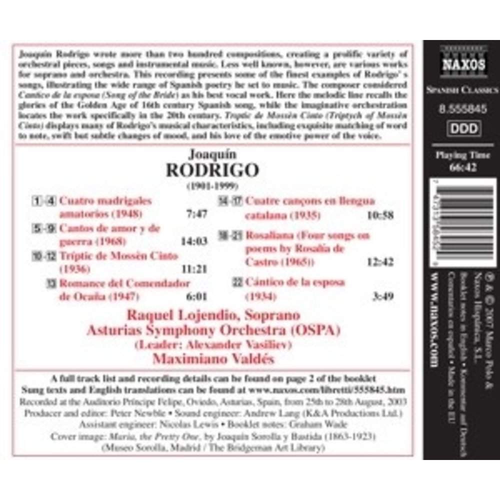 Naxos Rodrigo: Songs And Madrigals