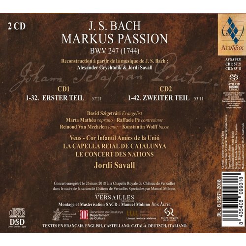 Alia Vox J.S. Bach: Markus Passion (2CD)