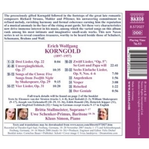 Naxos Korngold: Songs 1