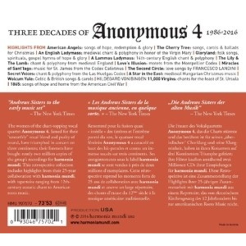 Harmonia Mundi Three Decades Of Anonymous 4