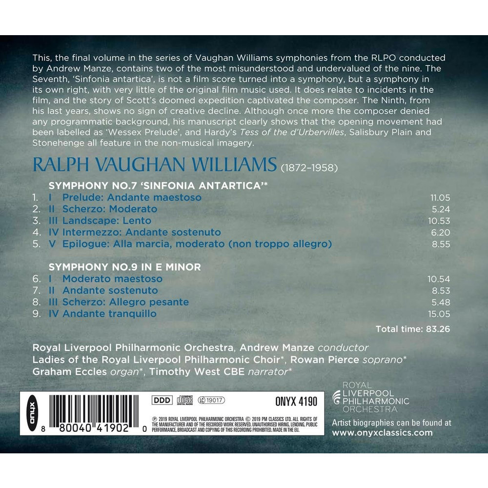 ONYX CLASSICS Vaughan Williams: Sinfonia Antartica