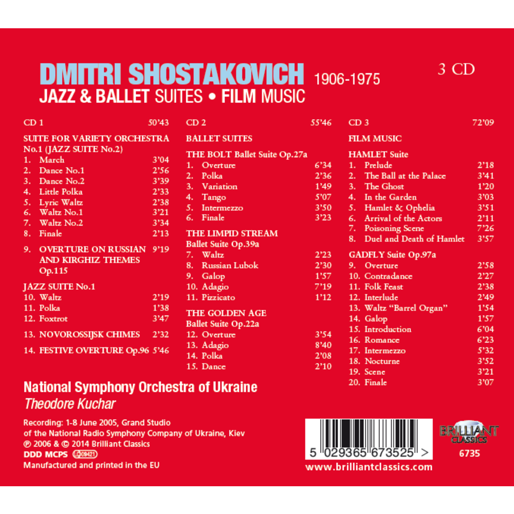 Brilliant Classics Shostakovich: Jazz & Ballet Suites, Film Music
