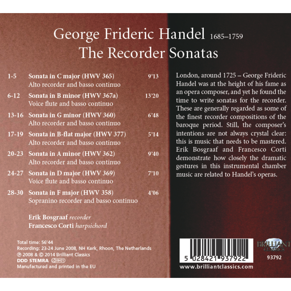 Brilliant Classics Handel: The Recorder Sonatas