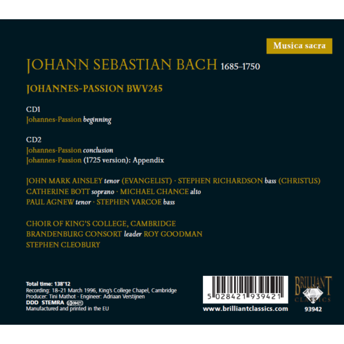 Brilliant Classics J.s. Bach: Johannes-Passion (Musica Sacra)