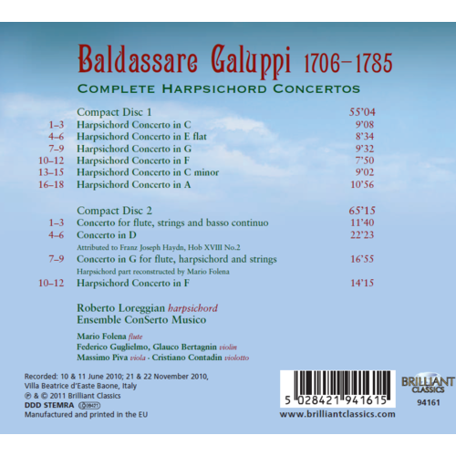 Brilliant Classics Galuppi: Complete Harpsichord Concertos