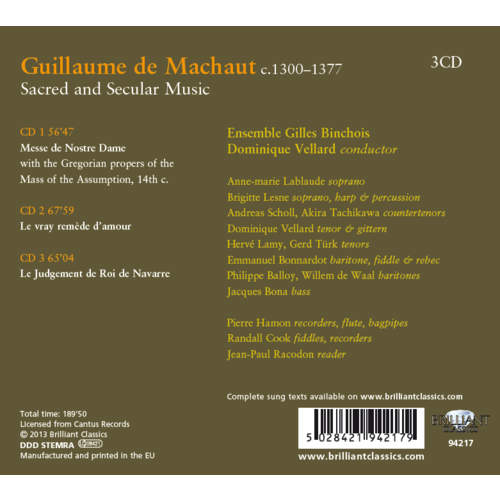Brilliant Classics De Machaut: Sacred and secular music