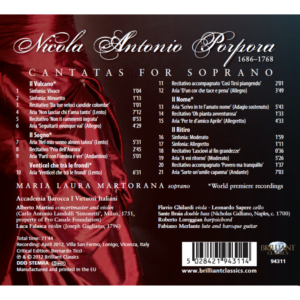 Brilliant Classics Porpora: Cantatas for Soprano