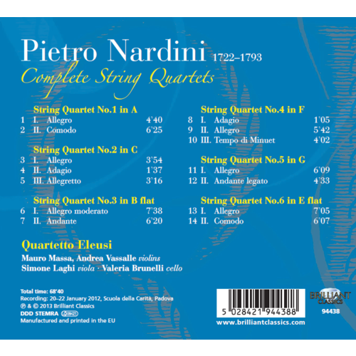 Brilliant Classics Nardini: Complete String Quartets