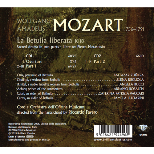 Brilliant Classics Mozart: La Betulia Liberata