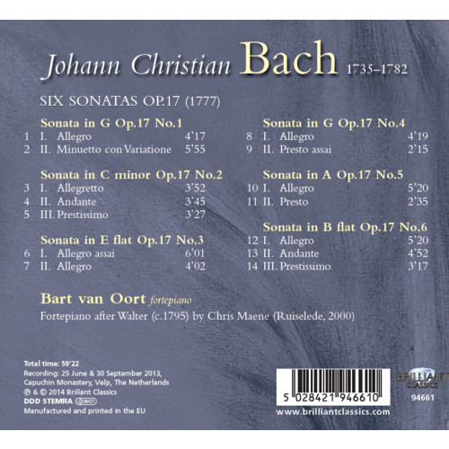 Brilliant Classics J.C. Bach: Six Sonatas, Op. 17