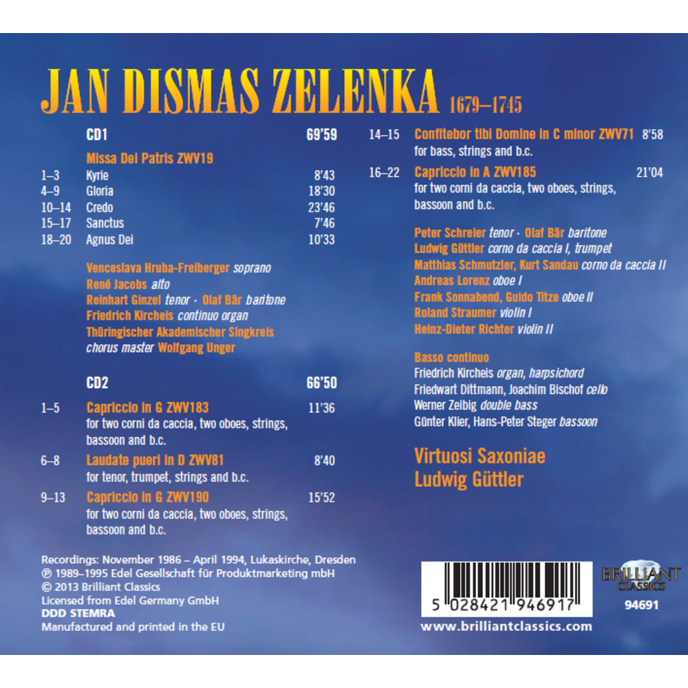 Brilliant Classics Zelenka: Missa Dei Patris, Psalms & Capriccio's