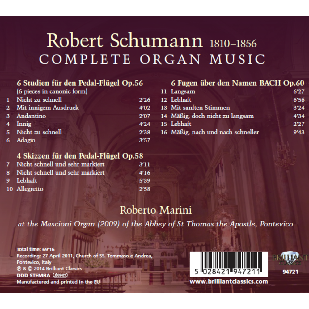 Brilliant Classics Schumann: Complete Organ Music